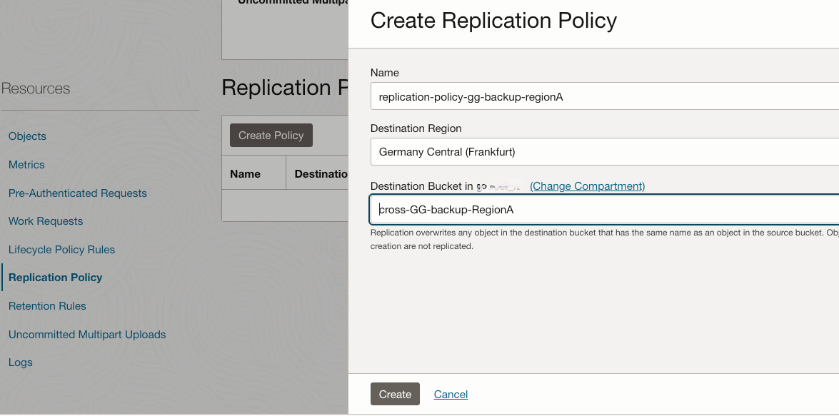 Fig.12: Object Storage bucket replication policy