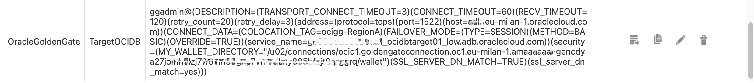 Fig.3: RegionA, connections assigned to OCI GoldenGate deployment