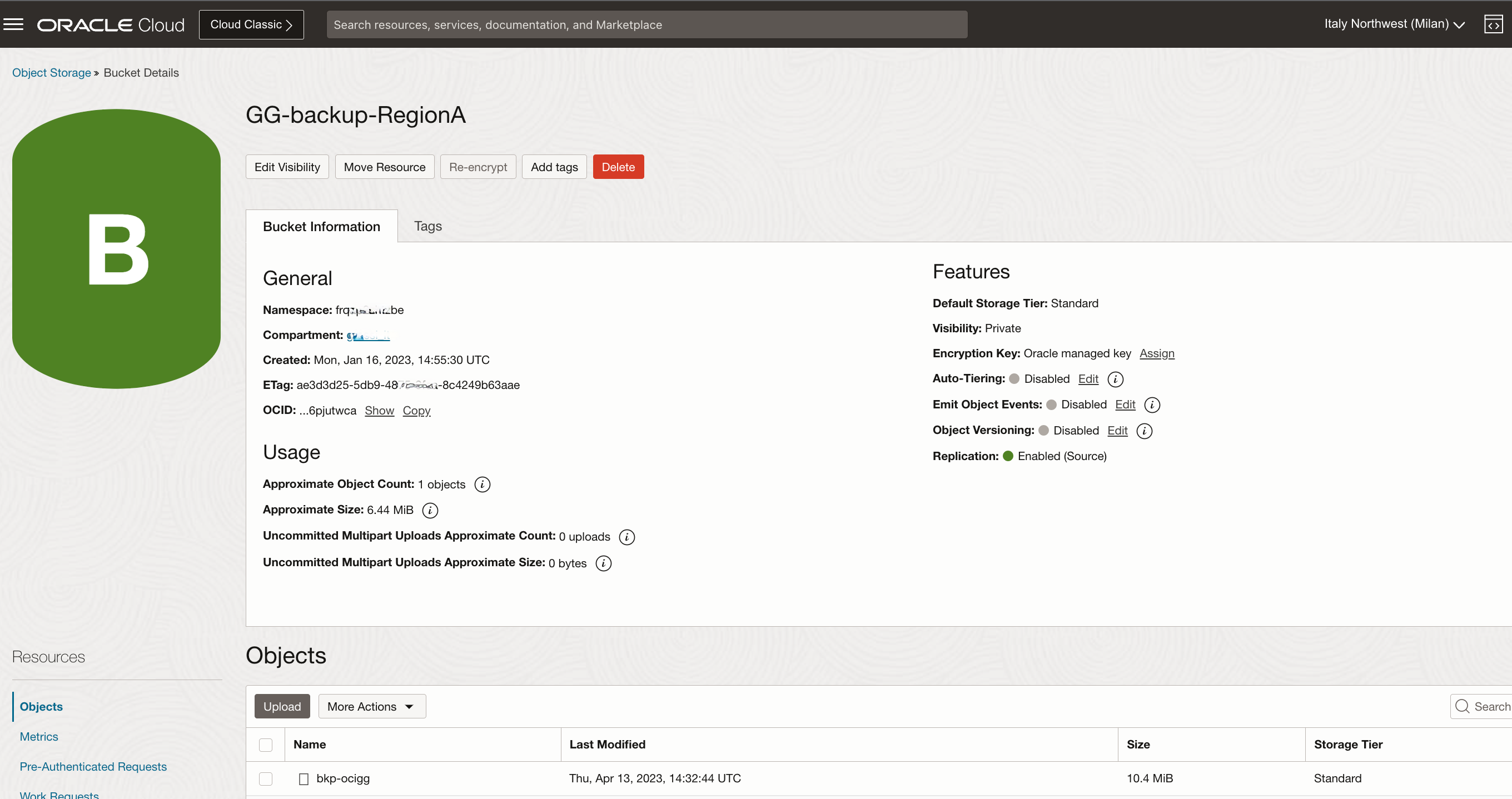 _Fig.7: RegionA, OCI GoldenGate manual backup file in the Object Storage bucket_