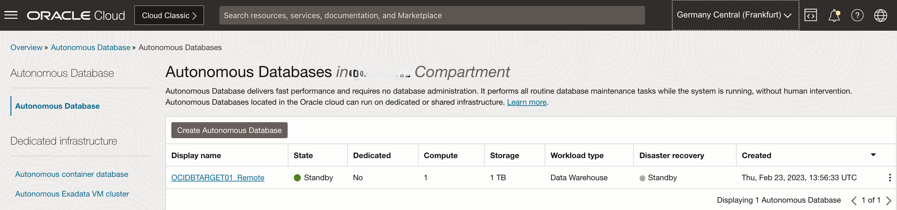_Fig.3: RegionB, Autonomous Data Warehouse Standby instance_