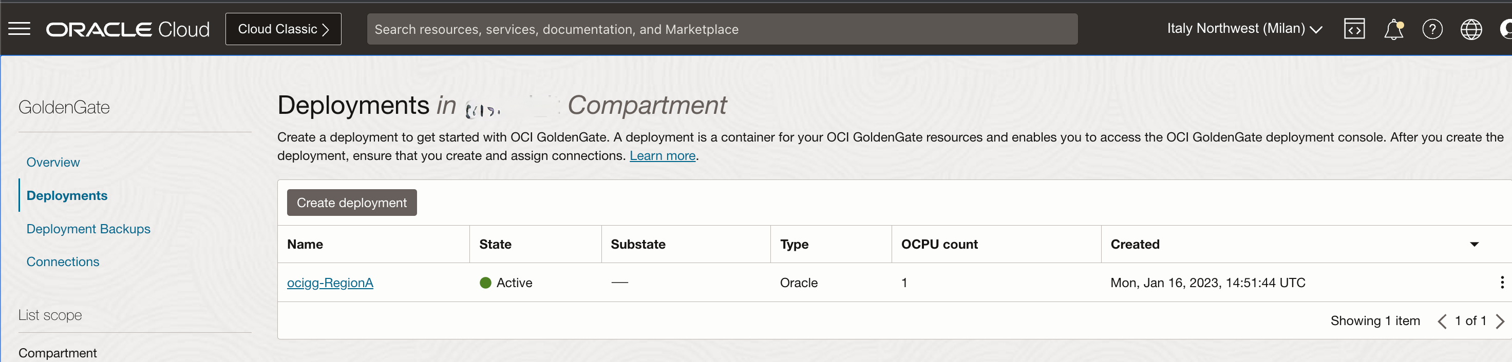 _Fig.4: RegionA, OCI GoldenGate primary deployment_