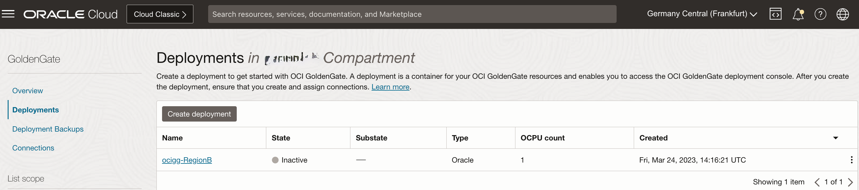 _Fig.5: RegionB, OCI GoldenGate secondary deployment_