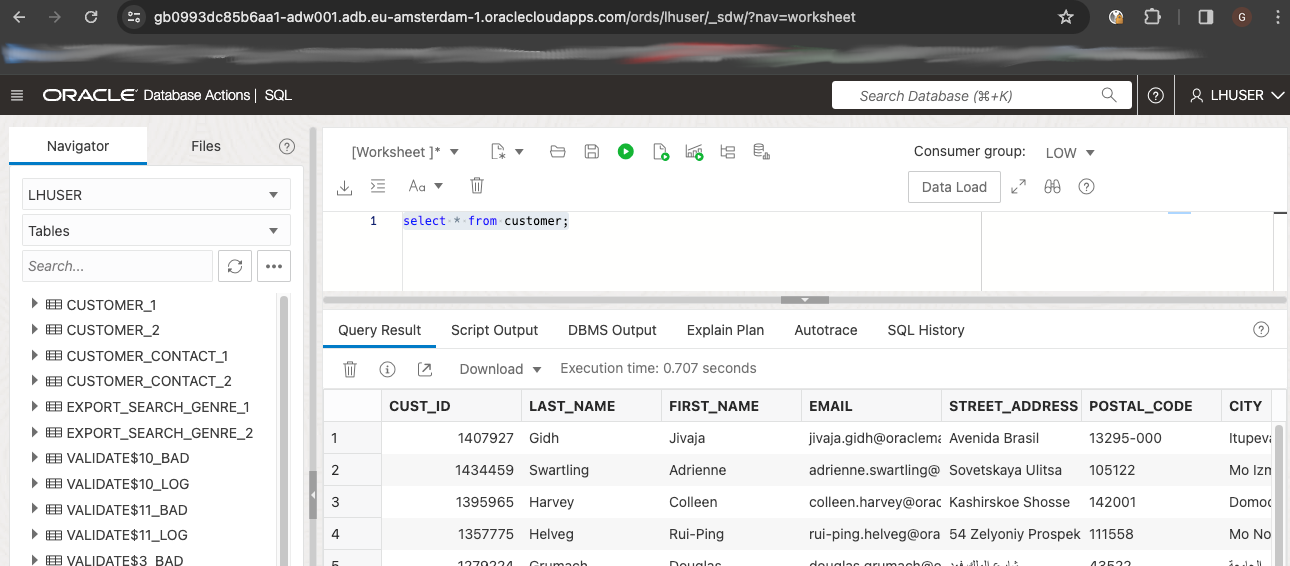 Fig.28: Region2, ADW CUSTOMER query results on Region2