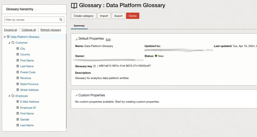 Fig.6: OCI Data Catalog Business Glossary